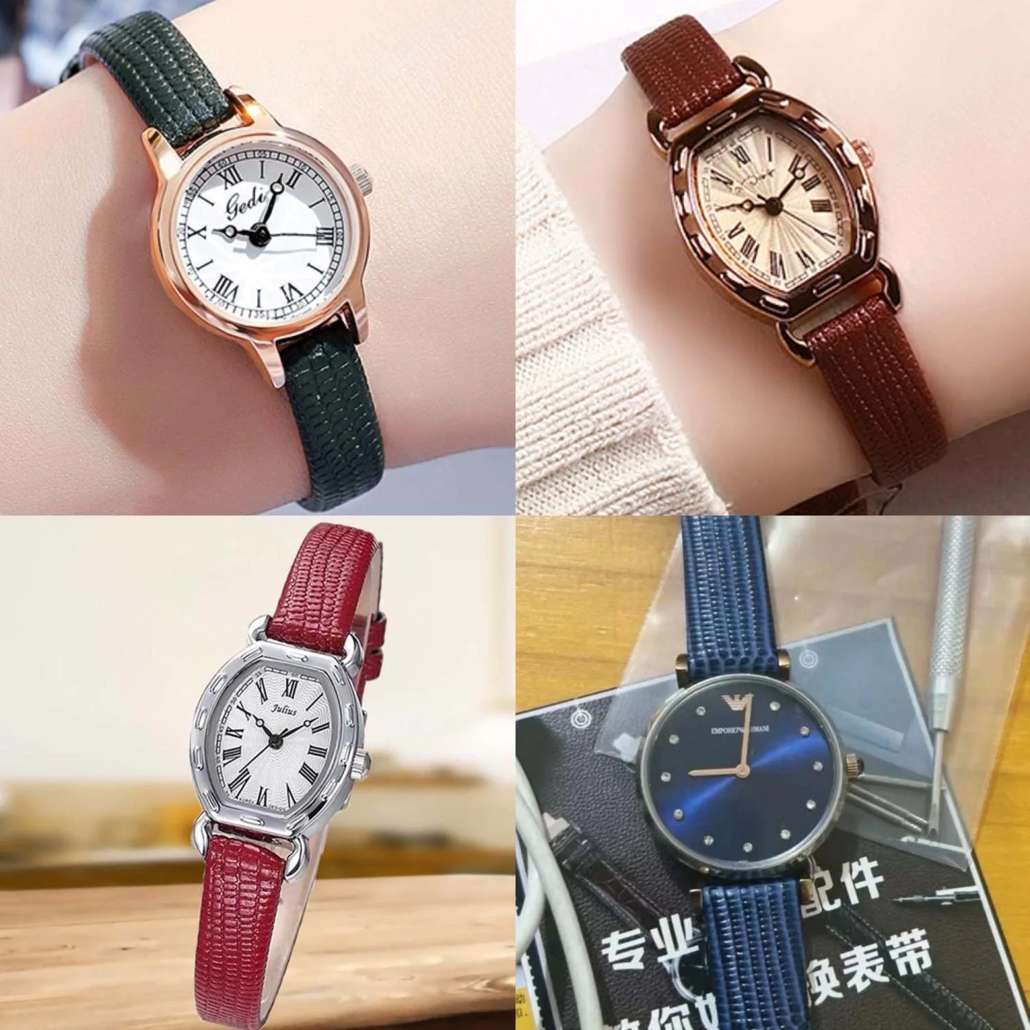 Lizard Grain Slim Leather Watch strap 8mm 10mm 12mm 14mm 16mm For Women Watch Accessories  Lizard Watchband and Too Set