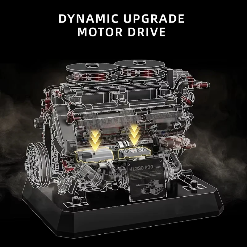 타이거 탱크 엔진 시뮬레이션 블록 1200+피스, 중장갑차 모델 DIY 기술 장난감 성인 및 어린이용 선물