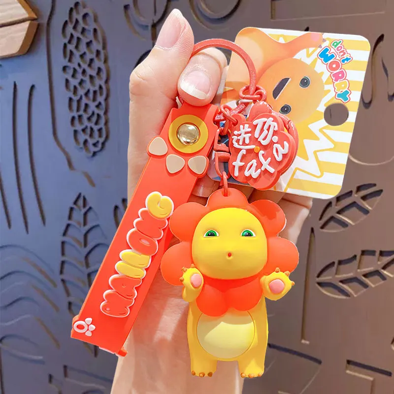 Cartoon Yellow Dinosaur Keychain Cute Emotion Milk Dragon Wealth Dinosaur Toy Keyring Couple Charm Ornament Bag Pendant Key Ring