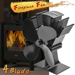Ventilador de 4 aspas para chimenea negra, sistema de ventilación alimentado por calor para quemador de madera, respetuoso con el medio ambiente, silencioso, distribución eficiente del hogar