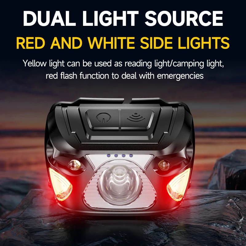Led كشافات إضاءة قوية USB قابلة للشحن محس حركة المصباح المحمولة الصيد التخييم في الهواء الطلق رئيس مصباح العمل مصباح يدوي #2