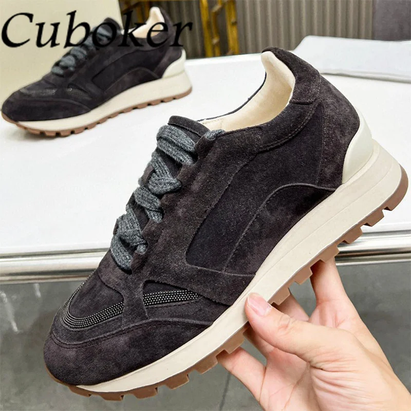 Autumn Designer Comfort Walk Real Suede Leather Leisure Sneaker Women Thick Sole Casual Flat Shoes Driving Shoes Runner Shoes