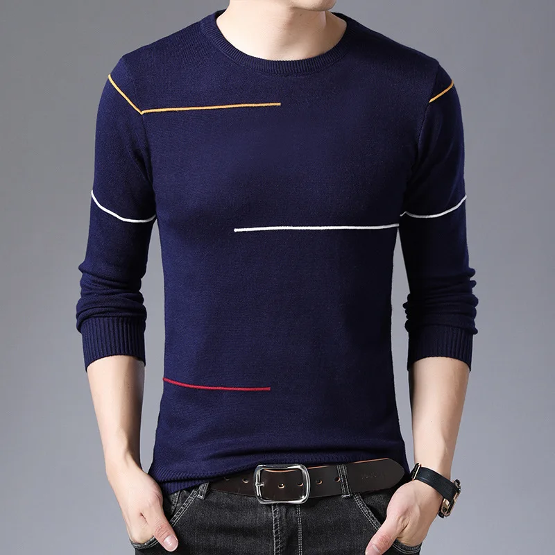 

2024 Autumn Winter New Round Neck Men's Knit Fashion Slim Fit Korean Version Comfortable and Stylish Sweater Underlay A156