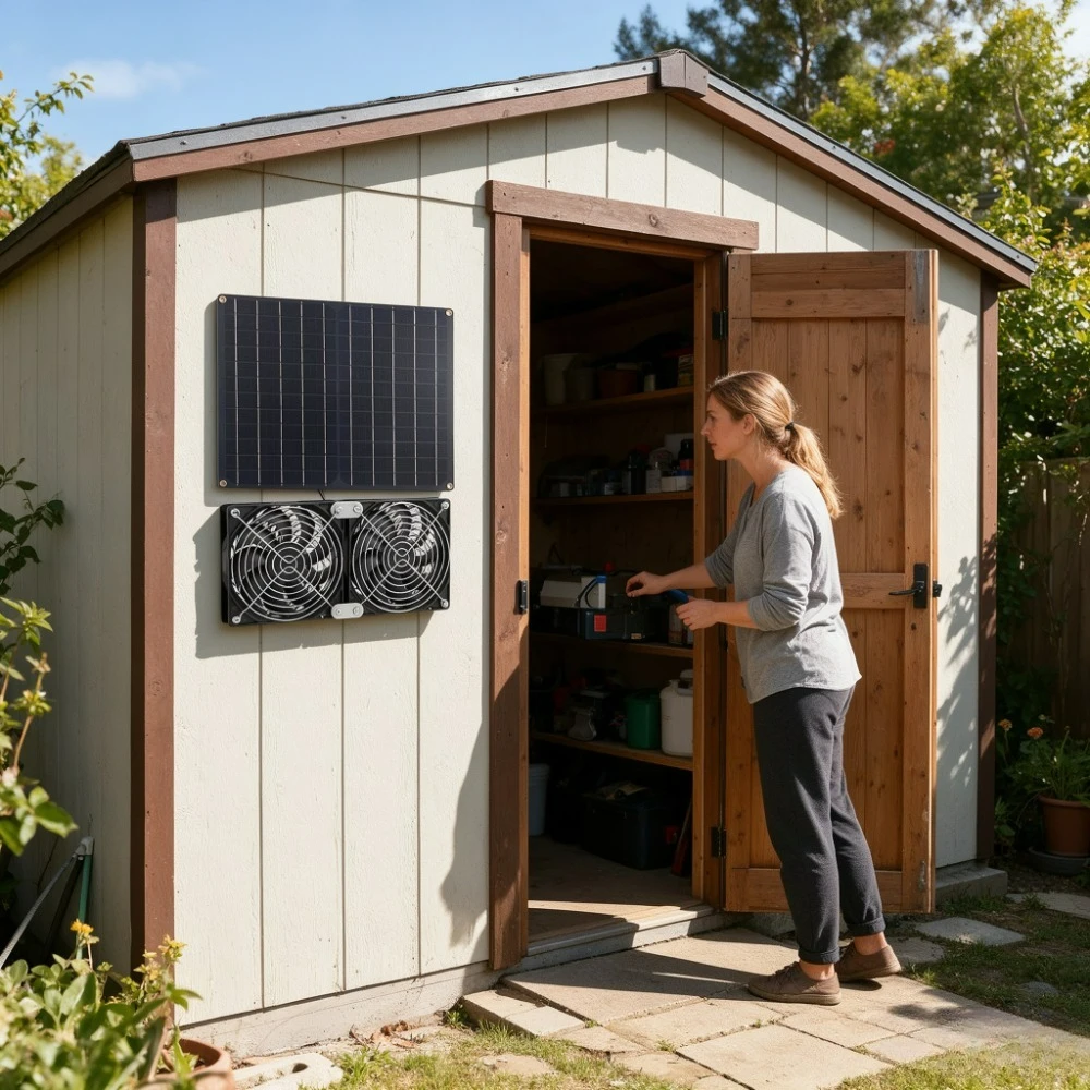 Solar Panel Dual Cooling Fan 20W Powered Low Noise Big Air Volume Exhaust Vent Fan for Chicken Coop Dog House Greenhouse Shed