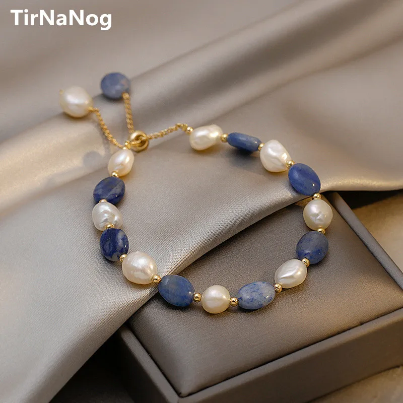 

European and American Fashion Exaggerated Baroque Natural Freshwater Pearl Bracelet With Irregular Blue Crystal Bracelet