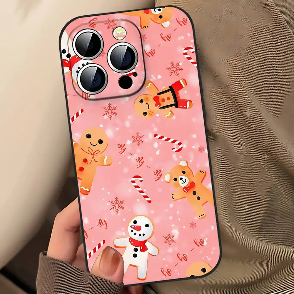 لطيف الكرتون عيد الميلاد الزنجبيل جراب هاتف جراب هاتف آيفون 17 16 15 11 13 14 برو ماكس غطاء قذيفة سوداء #5