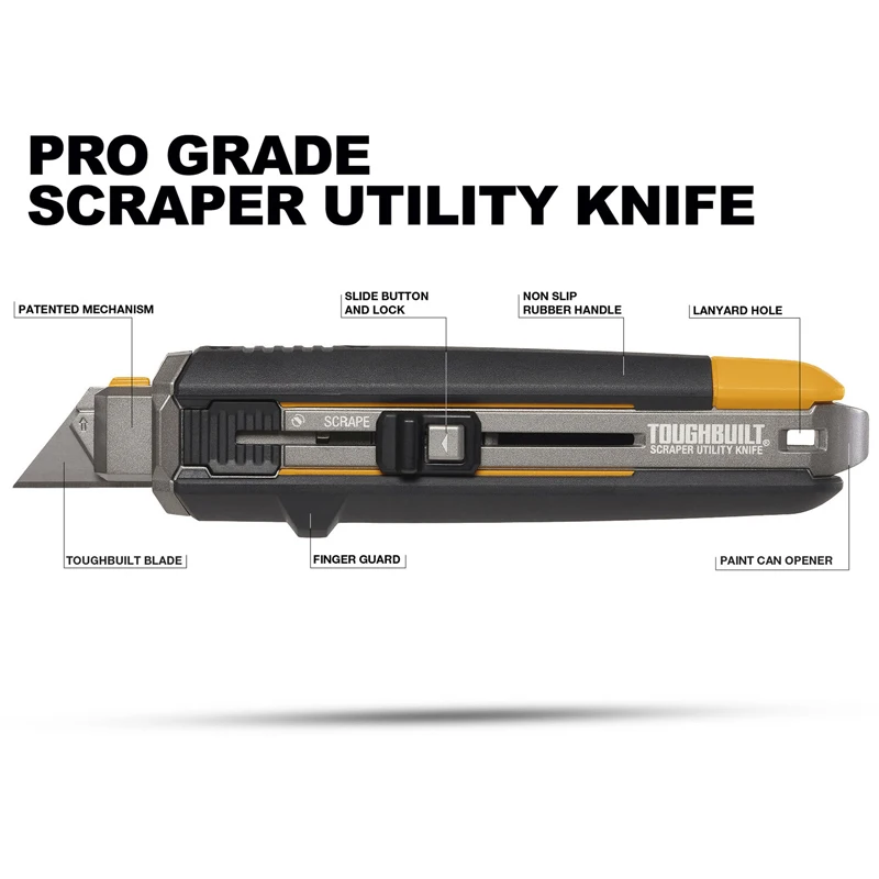 TOUGHBUILT TB-H4S5-01 Scraper Utility Knife 3/4-in 5-Blade Retractable Utility Knife Eradicate Cutting Hand Tool