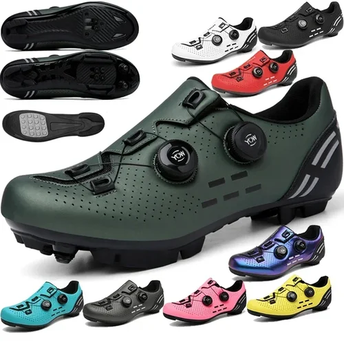 Imagen 2 del producto Zapatillas de ciclismo Mtb con tacos para hombre y mujer, calzado deportivo de carbono para bicicleta de velocidad, calzado plano de carreras de montaña SPD para ciclismo de carretera, 2023