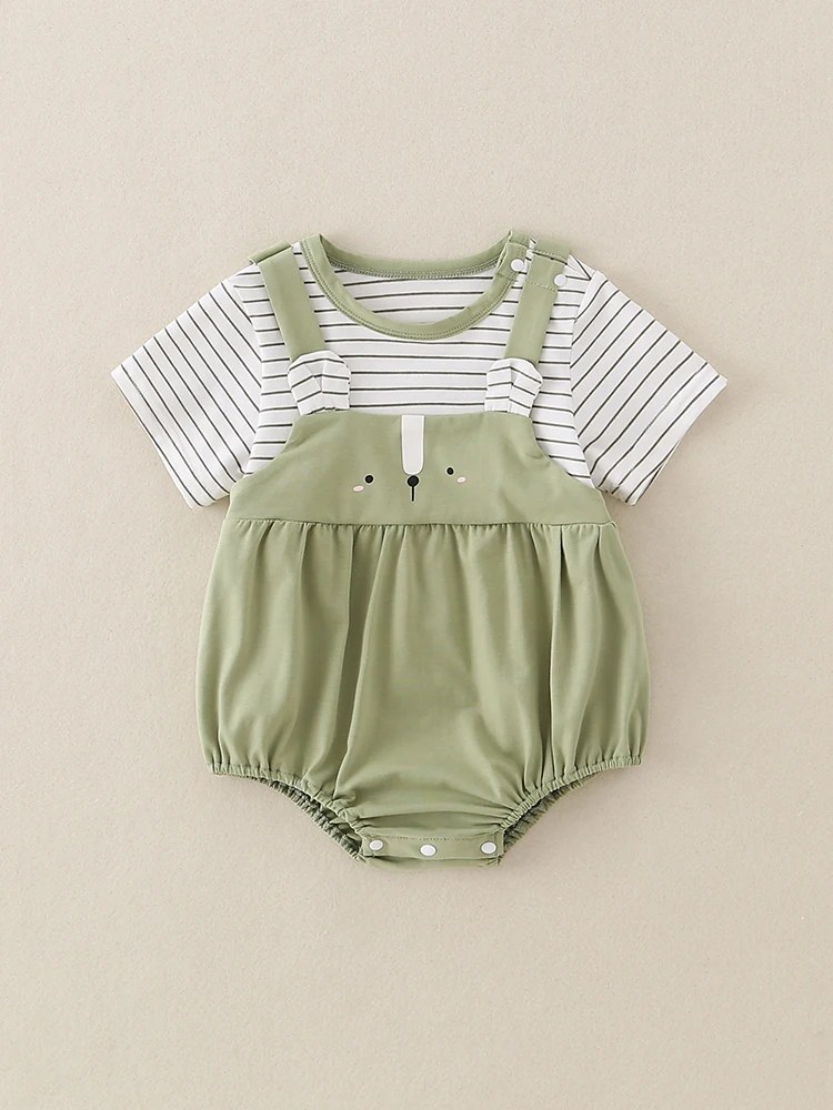 

Summer Stripe Baby Rer ort Sve e Bib Clothing 2025 Monthly Ha Clothing Strap False Two-Piece Cling Suit