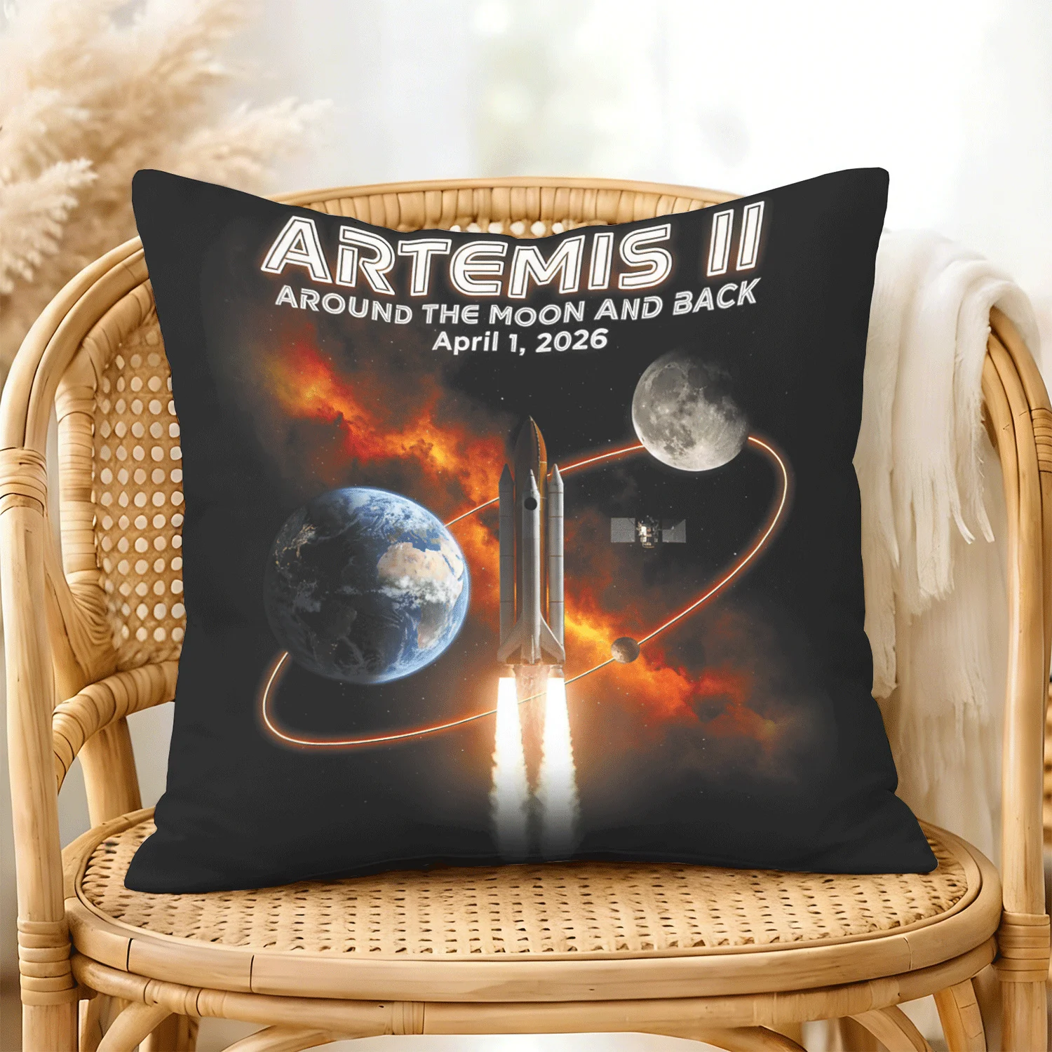 Funda de almohada decorativa Artemis 2 Rocket Lunar Launch Mission Artemis 2, funda de almohada impresa de una sola cara de 1 45x45 cm, perfecta para h