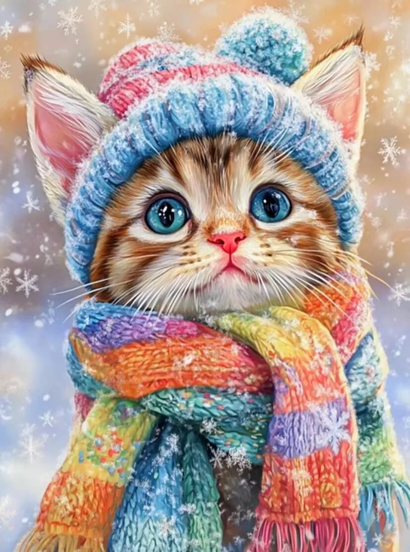 

9ct 60x75cm A cat wearing a scarf Embroidery DIY Chinese Style Printed Kits Cross Stitch Needlework Set Home Decor Crafts