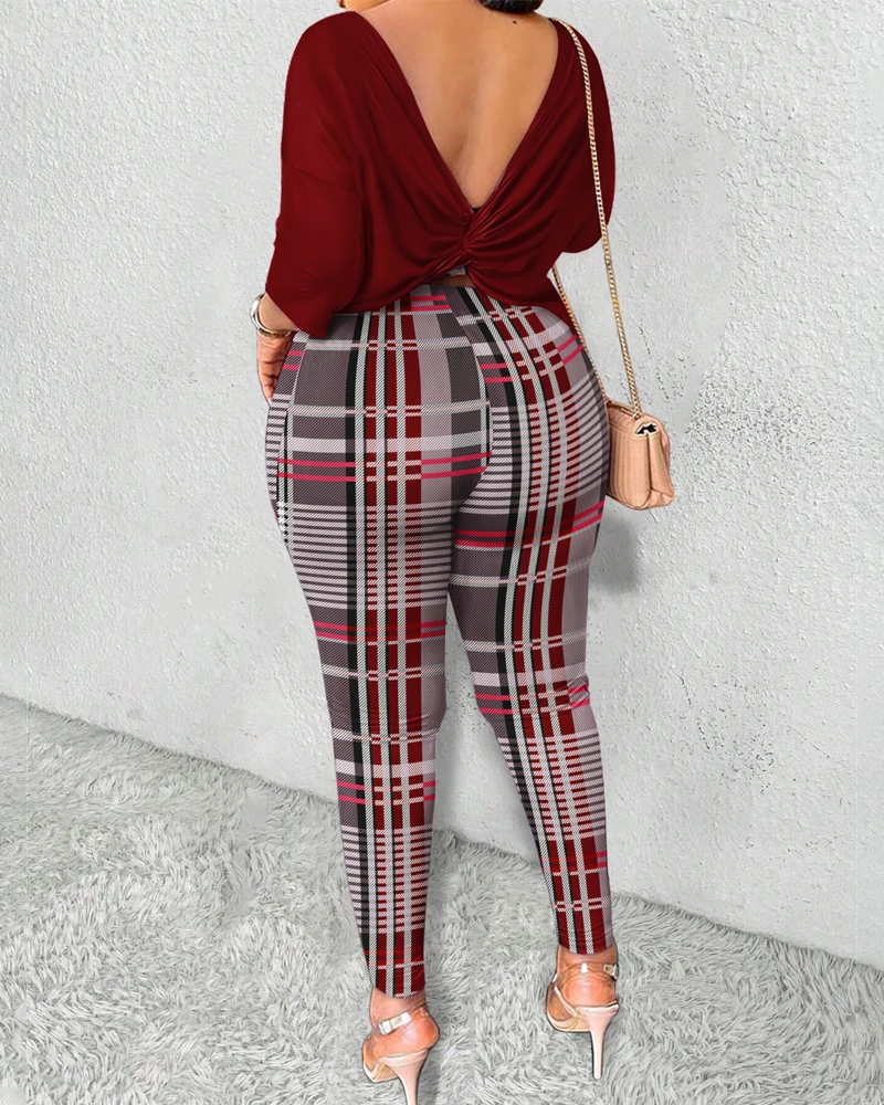 Autumn New Two-Piece Temperament Commuting Fashion Women's Clothing Backless Top Pants Two-Piece Set Shipped Within 48 Hours