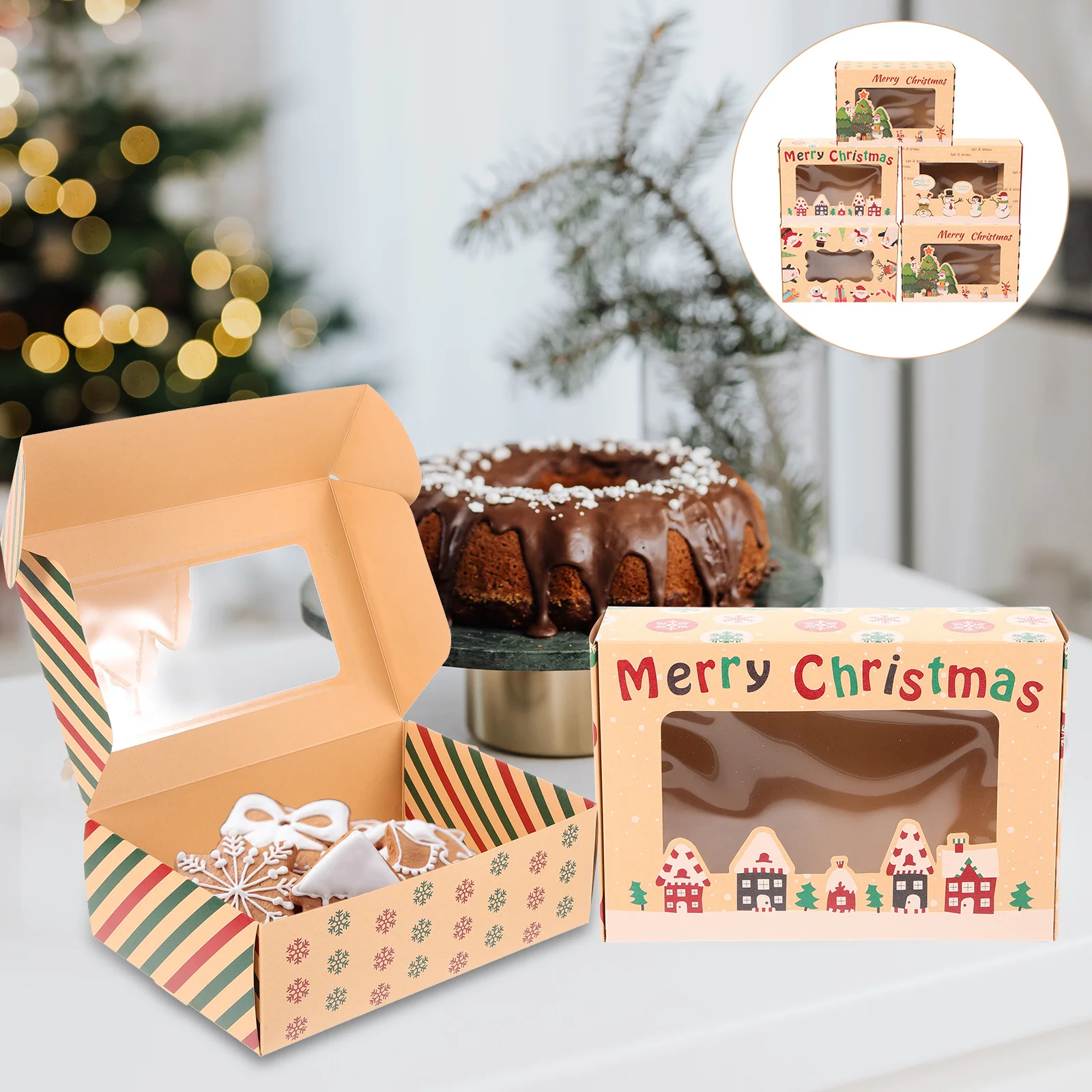

5Pcs Christmas Snowman Bakery Boxes Paper Cookie Gift Table Decor Holiday Bakery Box Doughnut Gift Boxes Christmas Cake Box