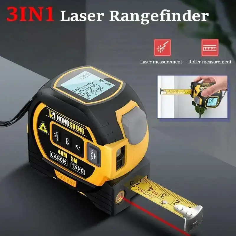 

3 In 1 Laser Measure Tape LCD Digital Rangefinder Infrared Ruler 40m/60m Laser Distance Meter Tool Magnetic Hook Metric Imperial