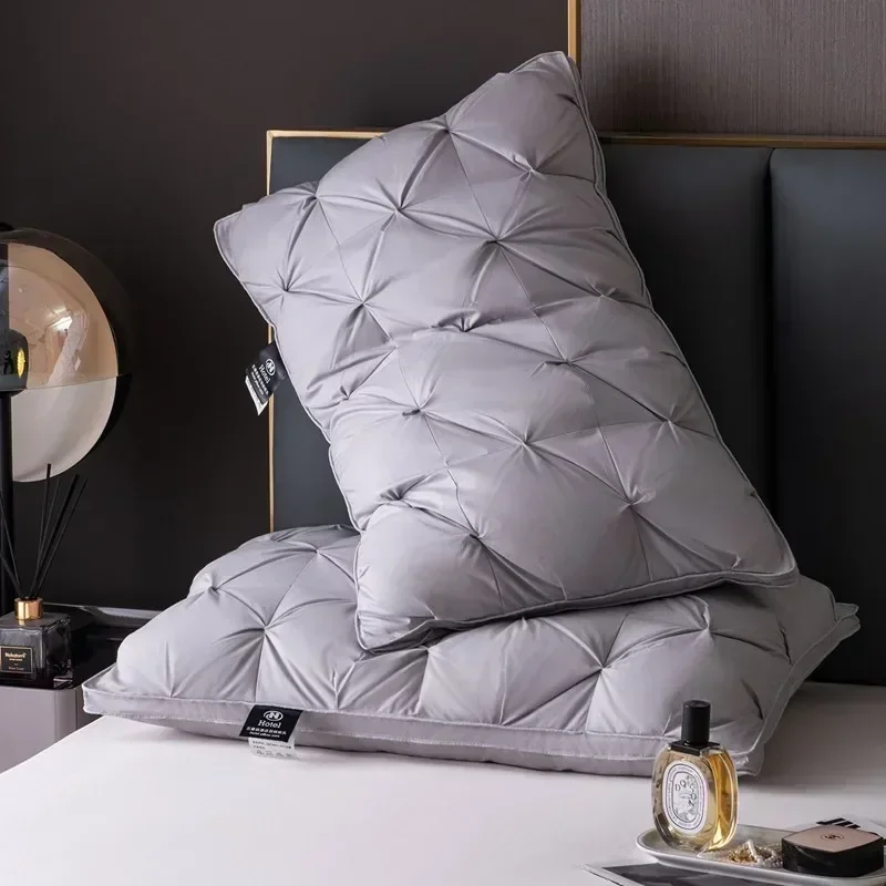 

Luxury White Goose Down Pillows Down-proof King Queen 100% Cotton Bedding 3D Style Rectangle Pillow For You Lover Gift