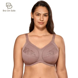 Women's Plus Size Embroidered Floral Cotton Bra Lace Non-Padded Full Coverage Wire Free Black Beige White