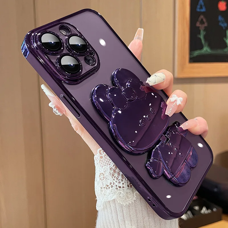Glitzernder Hasenspiegel mit Farbverlauf und Halterung für iPhone 16 11 12 13 14 Plus 15 Pro Max, Linsenschutz, weiche TPU-Abdeckung – Detail 1