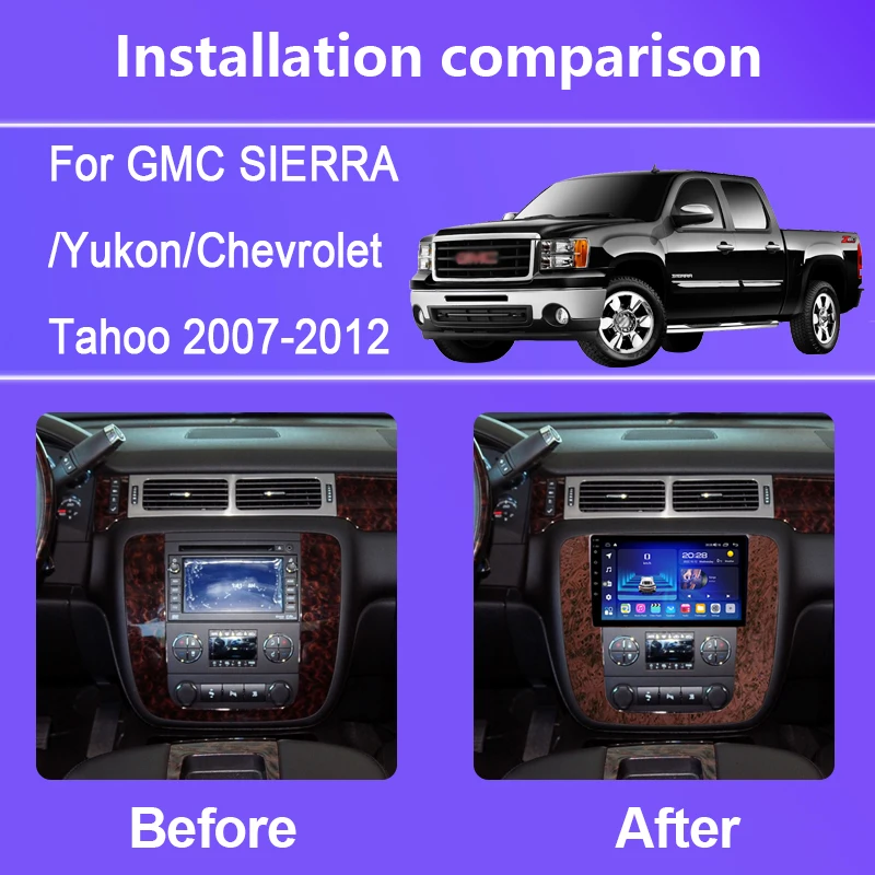 For GMC SIERRA/Yukon/Chevrolet Tahoe 2007-2012 Android 12 4G Car Radio Player Navigation GPS 8-Core 8+256G Radio Multimedia