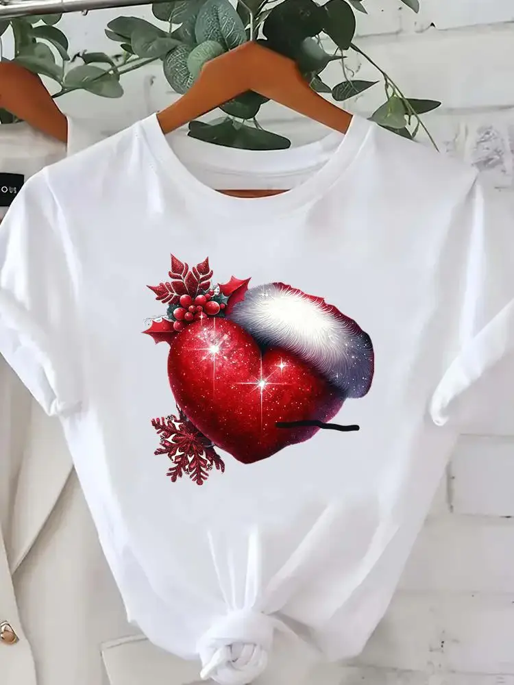 甘い愛のトレンドかわいいグラフィックプリントファッション新年服女性メリークリスマス服トップ Tシャツホリデー Tシャツ服