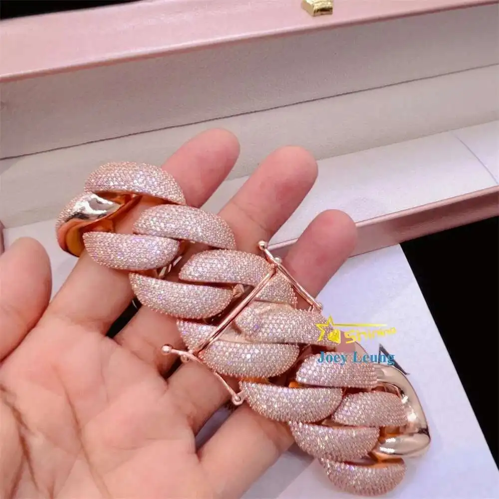 

Half Kilo 925 Silver Gold Plated Big Size 28MM VVS Moissanite Diamond Custom Iced Out Miami Cuban Link Bracelet