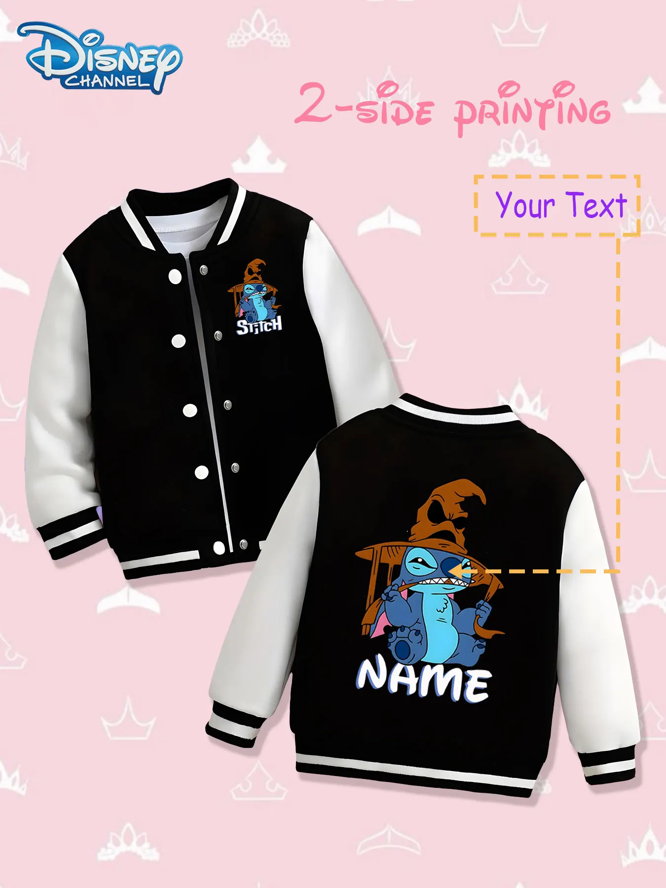 

MINISO Disney Stitch girls' baseball jacket - double-sided fun prints, warm and personalized in autumn and winter, suitable for
