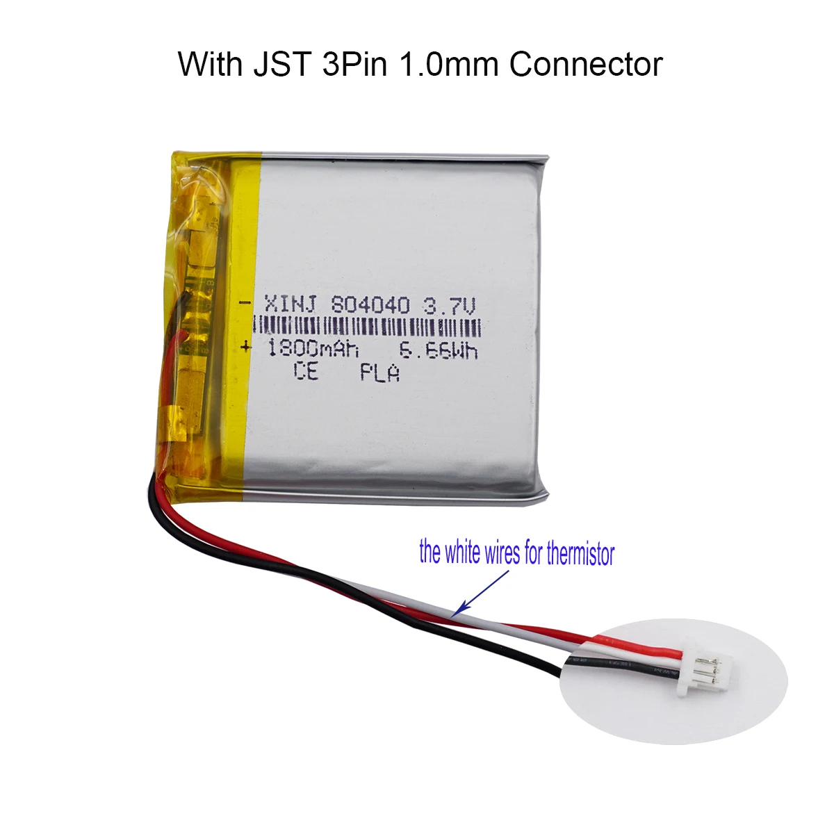 3.7V 1800mAh 6.66Wh 804040 JST 3Pin 1.0mm Connector 3-Wires NTC Thermistor Li-Polymer Li Lipo Battery For GPS DashCam Tablet PC