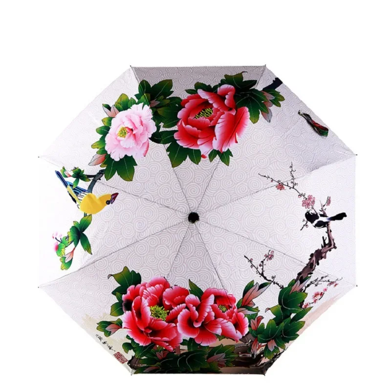 

Fashion Three Folding Flower Painting Umbrella Women Anti-uv Sun Protection And Waterproof Rain Umbrellas Novelty Items Gift