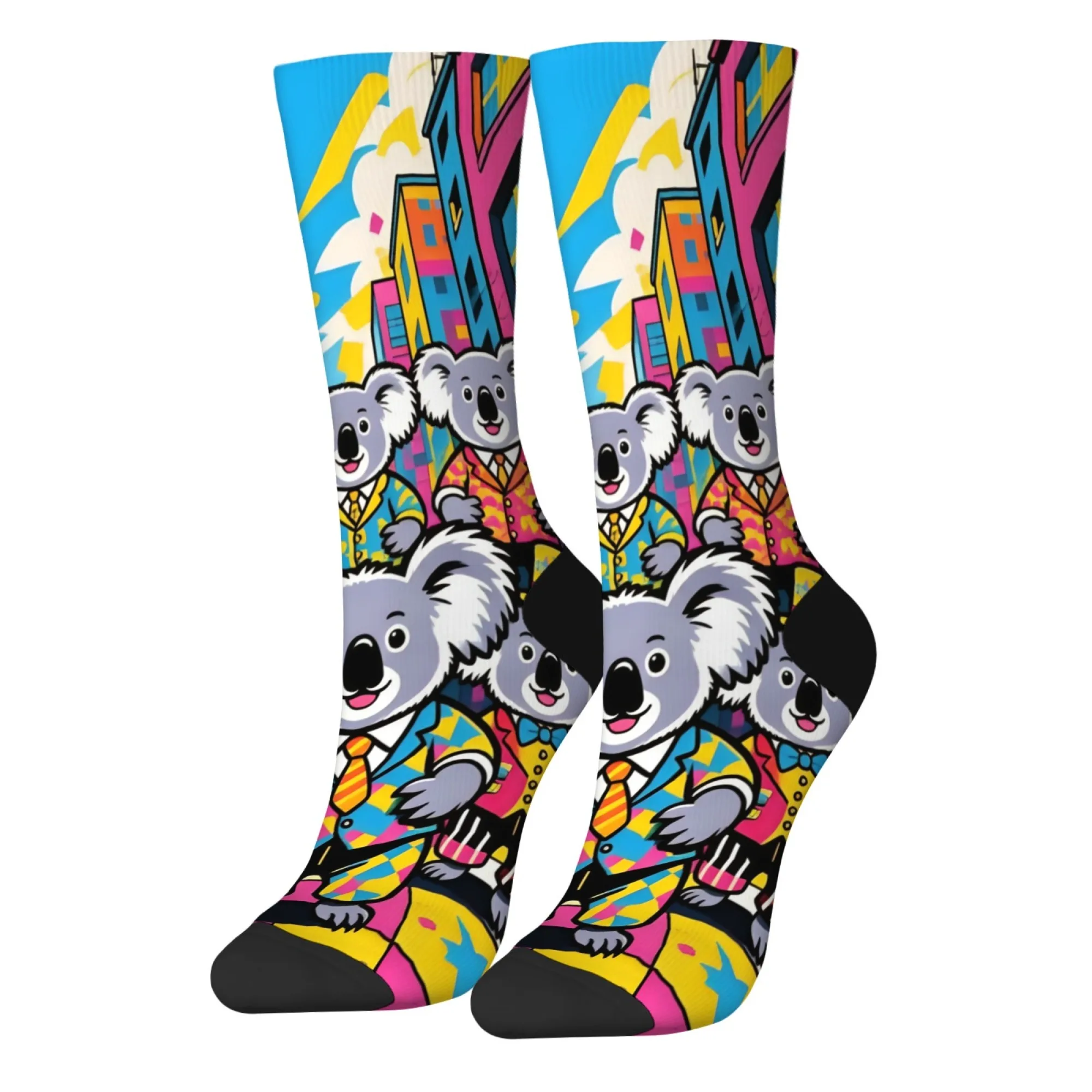

Pop Cartoon Happy Koala Men's Socks Novelty Funny Socks Harajuku Style Unisex Comfortable Warm Casual Fashionable Cute Socks