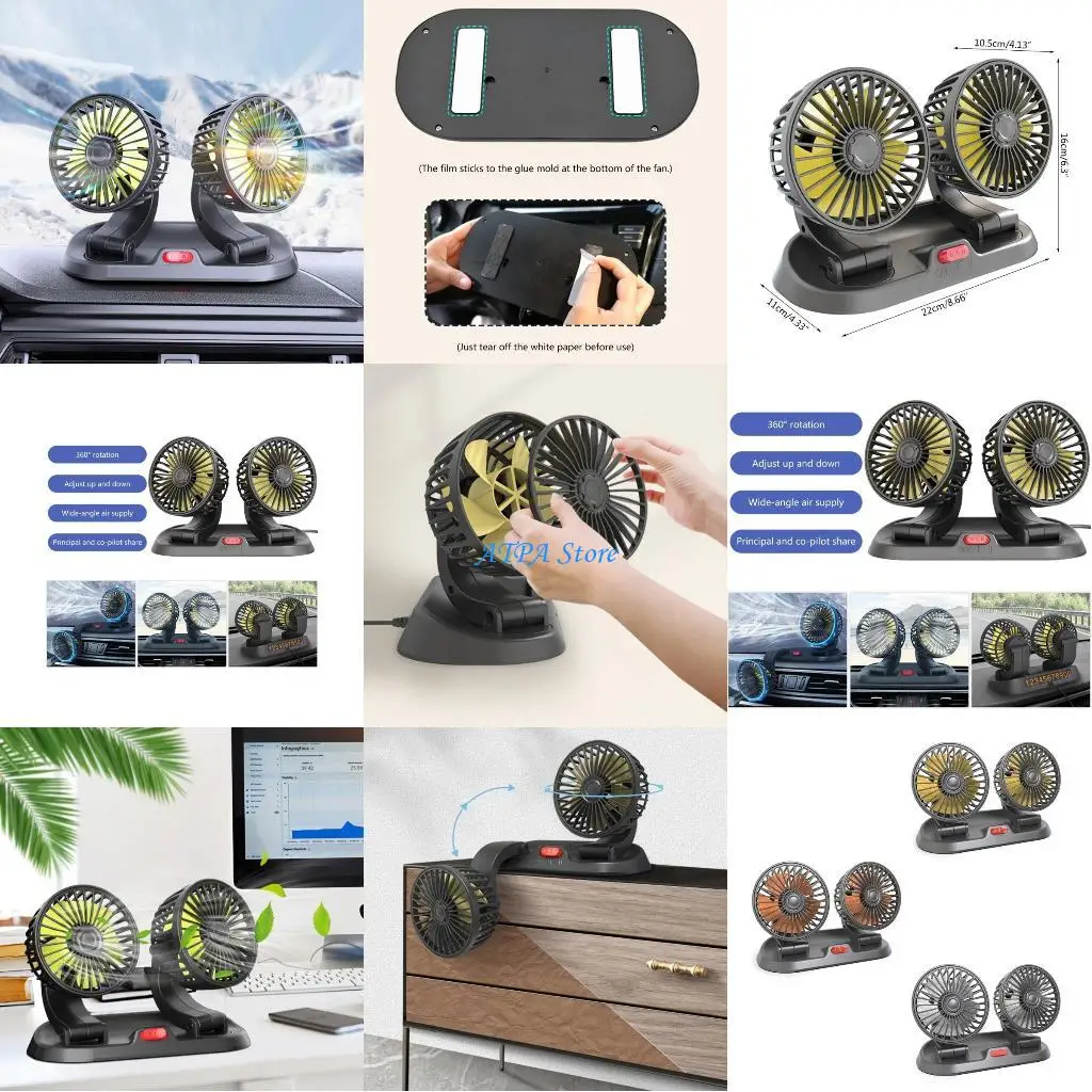

U13C Dual Head Cooling Fan with Telephone Number Card USB/Cigarette Plug Fan