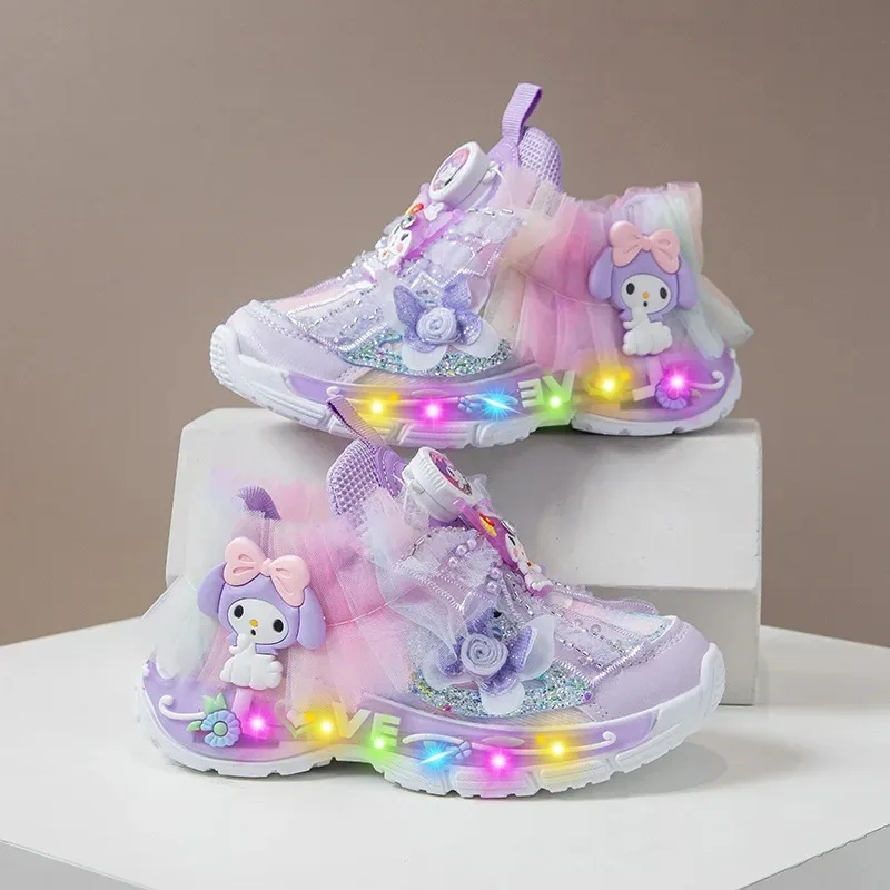 

Кроссовки Kuromi Princess для девочек, весна 2026, с вращающейся застежкой, дышащие, для бега, модные детские спортивные туфли