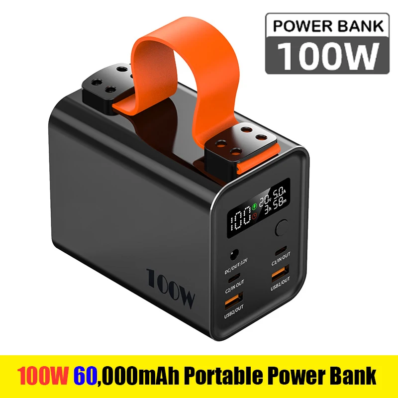 PD 100W Portable Power Bank Large Capacity 60000mAh USB C Fast Charging External Battery Powerbank for IPhone 15 Samsung Laptop