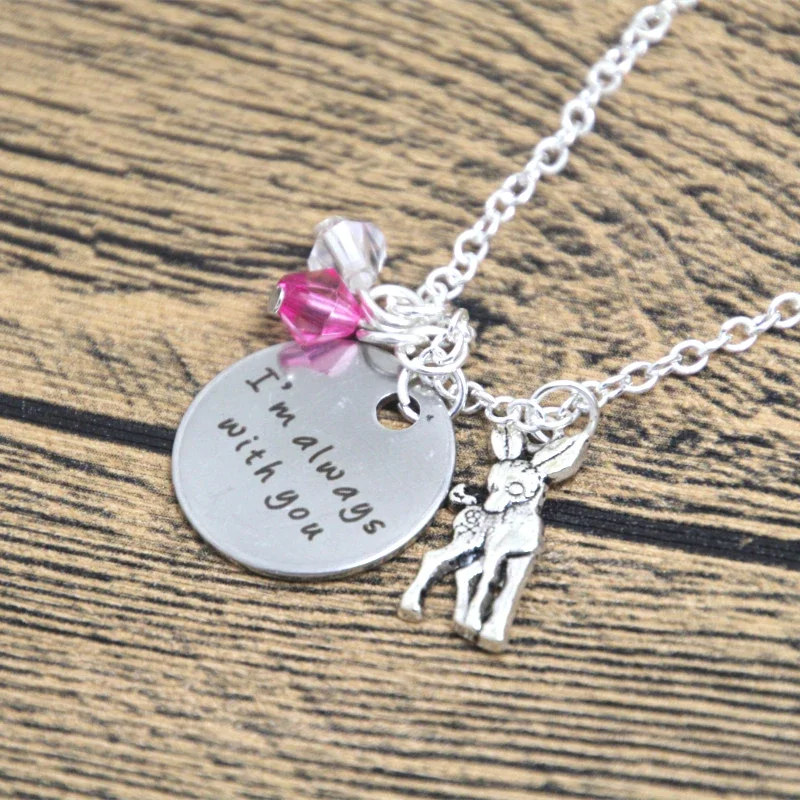 

12pcs/lot Baby Deer Fawn Necklace I'm Always With You Deer Father Daughter Mother Crystals Love