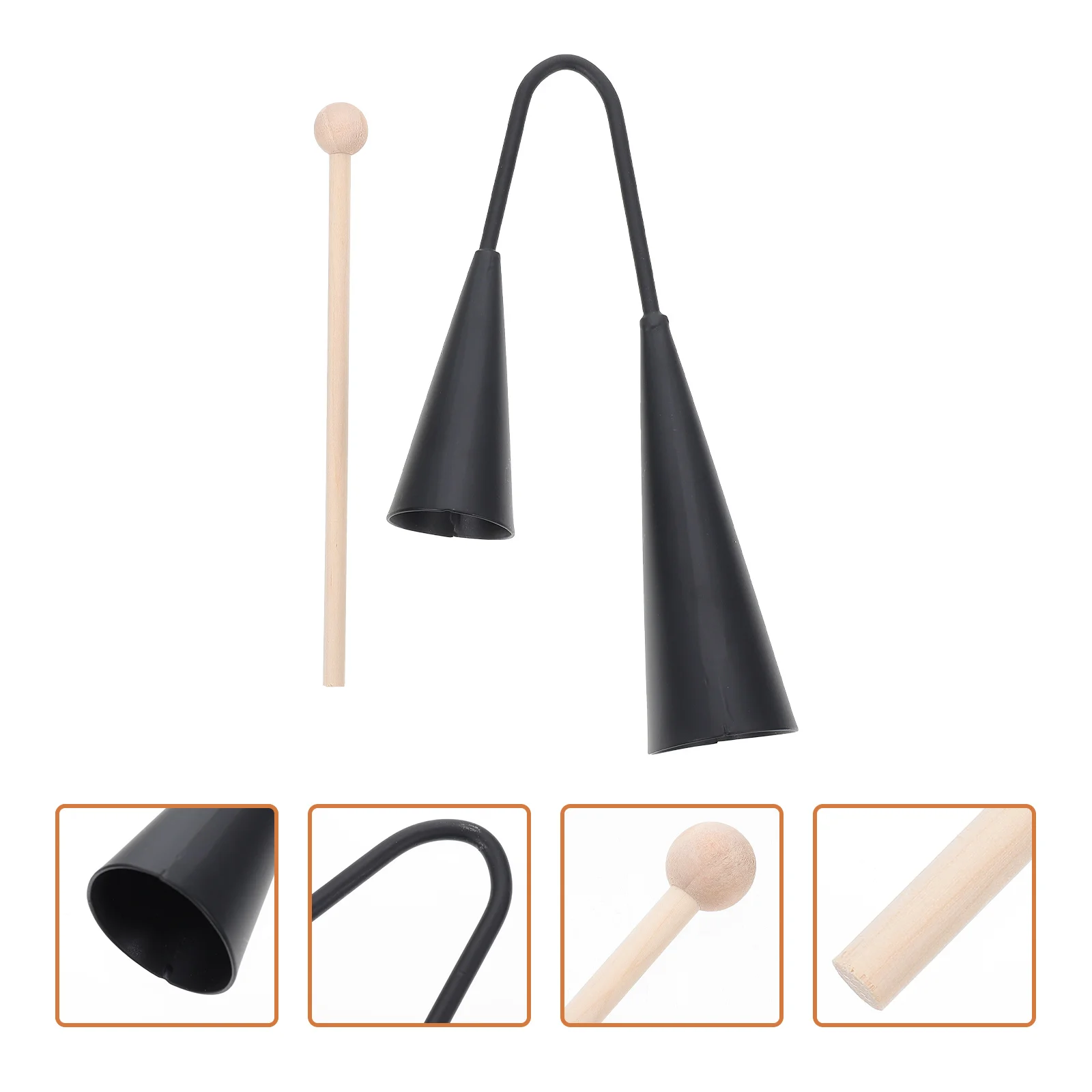 

Double Horn Musical Instrument Percussion Bell Traditional Latin Puzzle Cowbell Black Two Tone Child