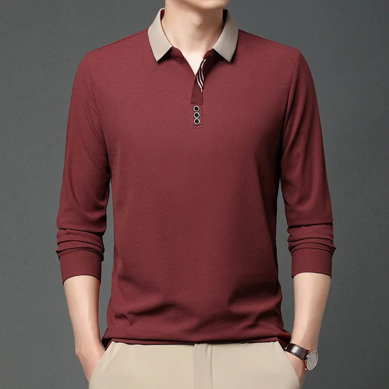 

2025 Spring and Autumn New Men's Middle-aged and Young Scissors Collar Breathable Fashion Casual Long Sleeve T-Shirt POLO Shirt