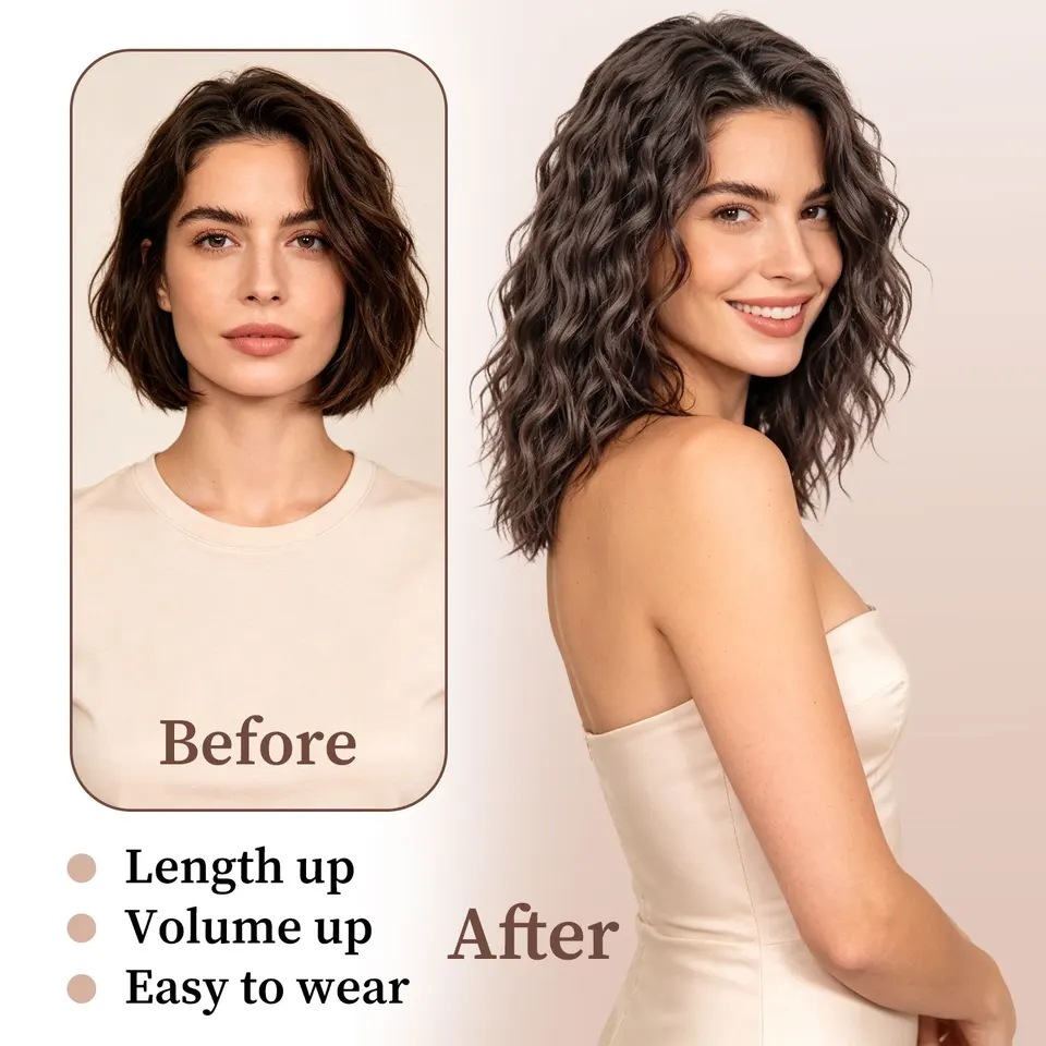 Extensiones de cabello con clip sintéticas de 12 pulgadas, onda de agua, para mujeres, uso diario, fiestas y vacaciones 6