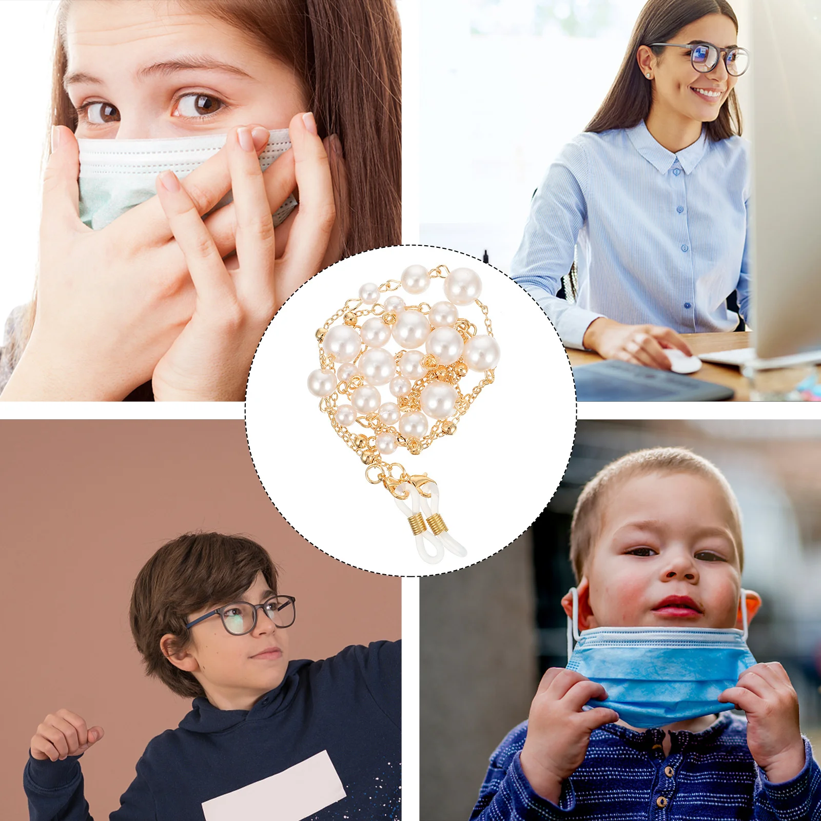 

1Pcs Glasses Chain Spectacle Lanyard with Imitation Pearl Copper Design String Strap for Reading Sunglasses Indoor