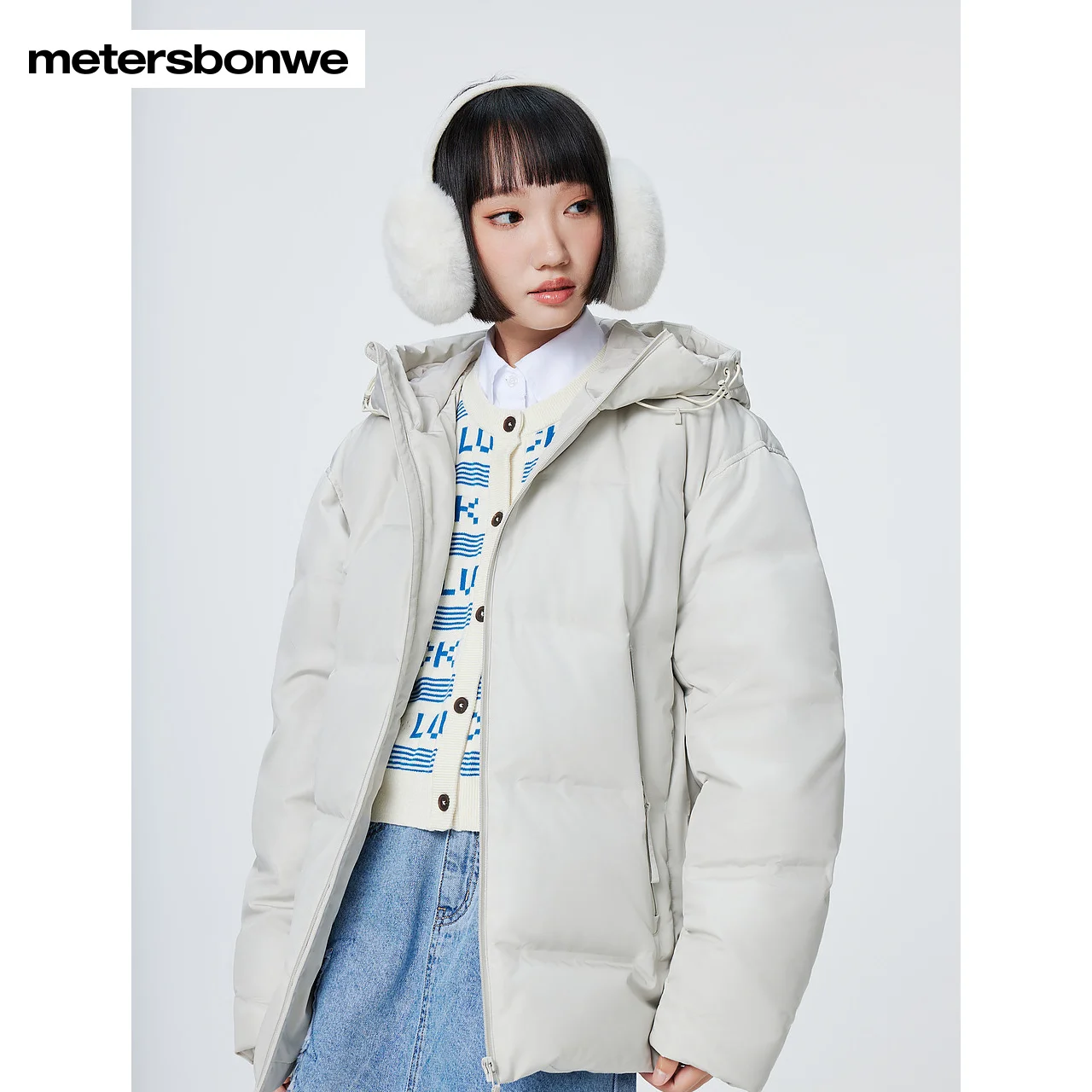 Metersbonwe Medium Length Hooded Down Jacket Men Plaid Thick Winter Parker Coat Women New Fashion Warm Jackets Casual LooseO