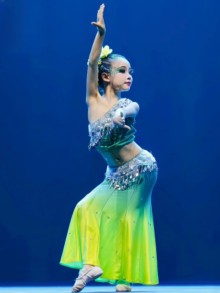 

Детский костюм для танца Дай, новая коллекция, юбка для сольного танца в стиле Spring Spirit, наряд для выступлений, полиэстер, эксклюзивно онлайн