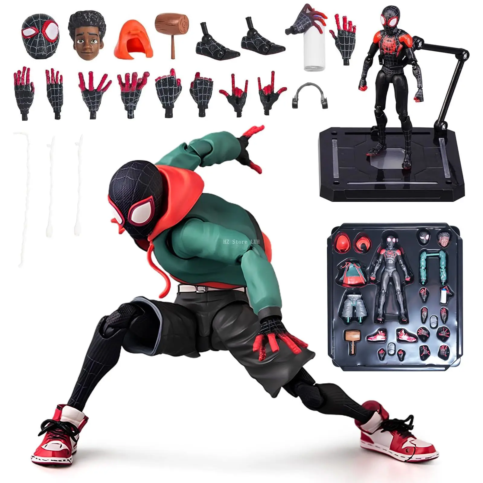 Marvel SHF Miles Morales Spider-Man  Action Figure Toys, Moveable Body,Variety of Replacement Parts & Poses (KO Version)