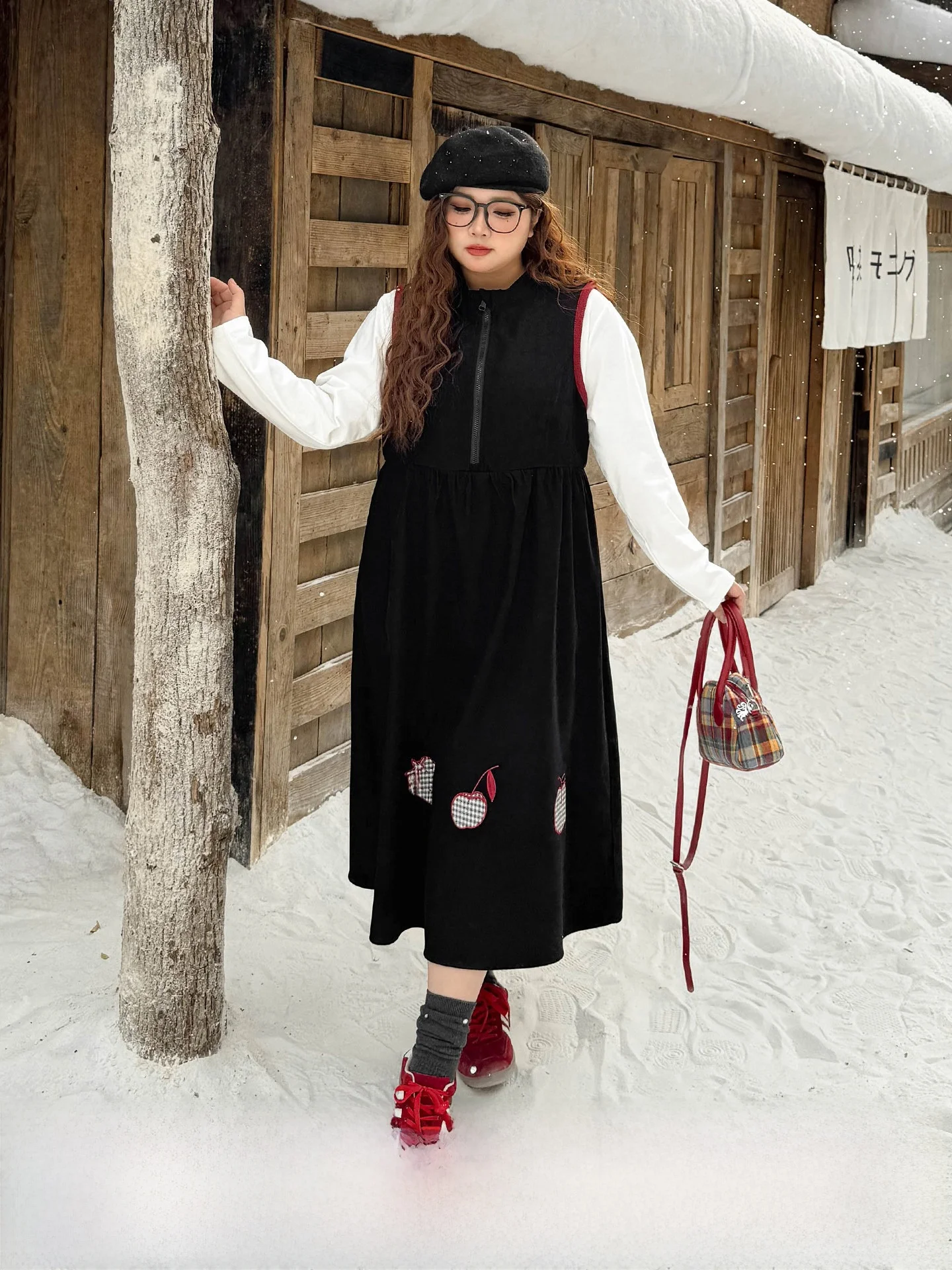 

Женский жилет большого размера в стиле ретро с фруктовой вышивкой Fce, длинный све, осенне-зимняя юбка трапециевидной формы, повседневная юбка на молнии