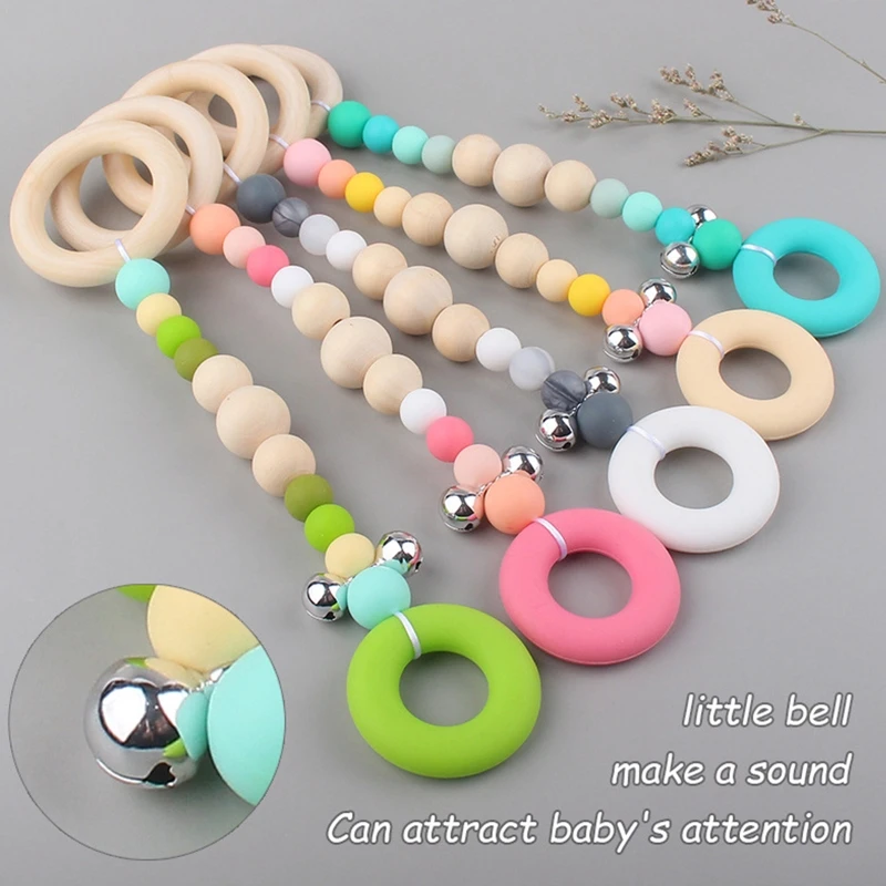 

3Pcs/Set Baby Gym Frame Stroller Hanging Pendants Wooden Ring Teether Molar Teething Nursing Rattle Toys Gifts Infant