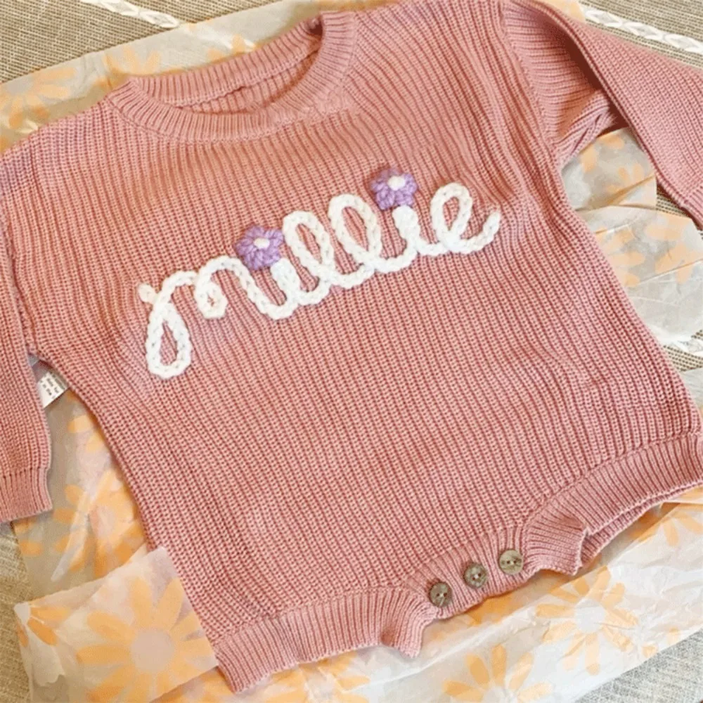 Personalized Baby Sweater, Custom Baby Name Sweater, Baby Sweaters, Hand-Embroidered Name and Monogram