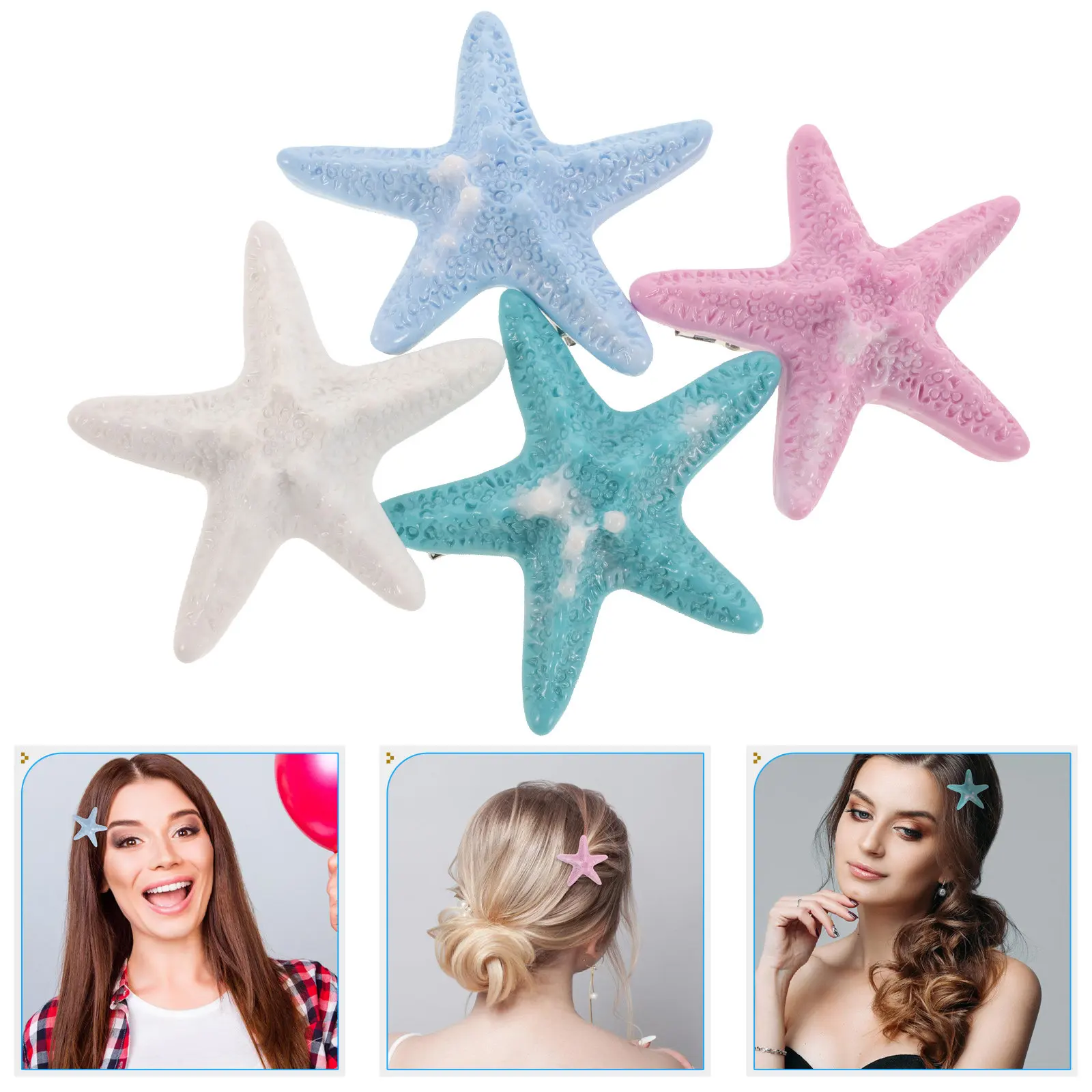 

4Pcs Hair Clips Ocean Series Resin Decorative Clips Mermaid Costume Accessories Beach Party Hair Pins Women Girls