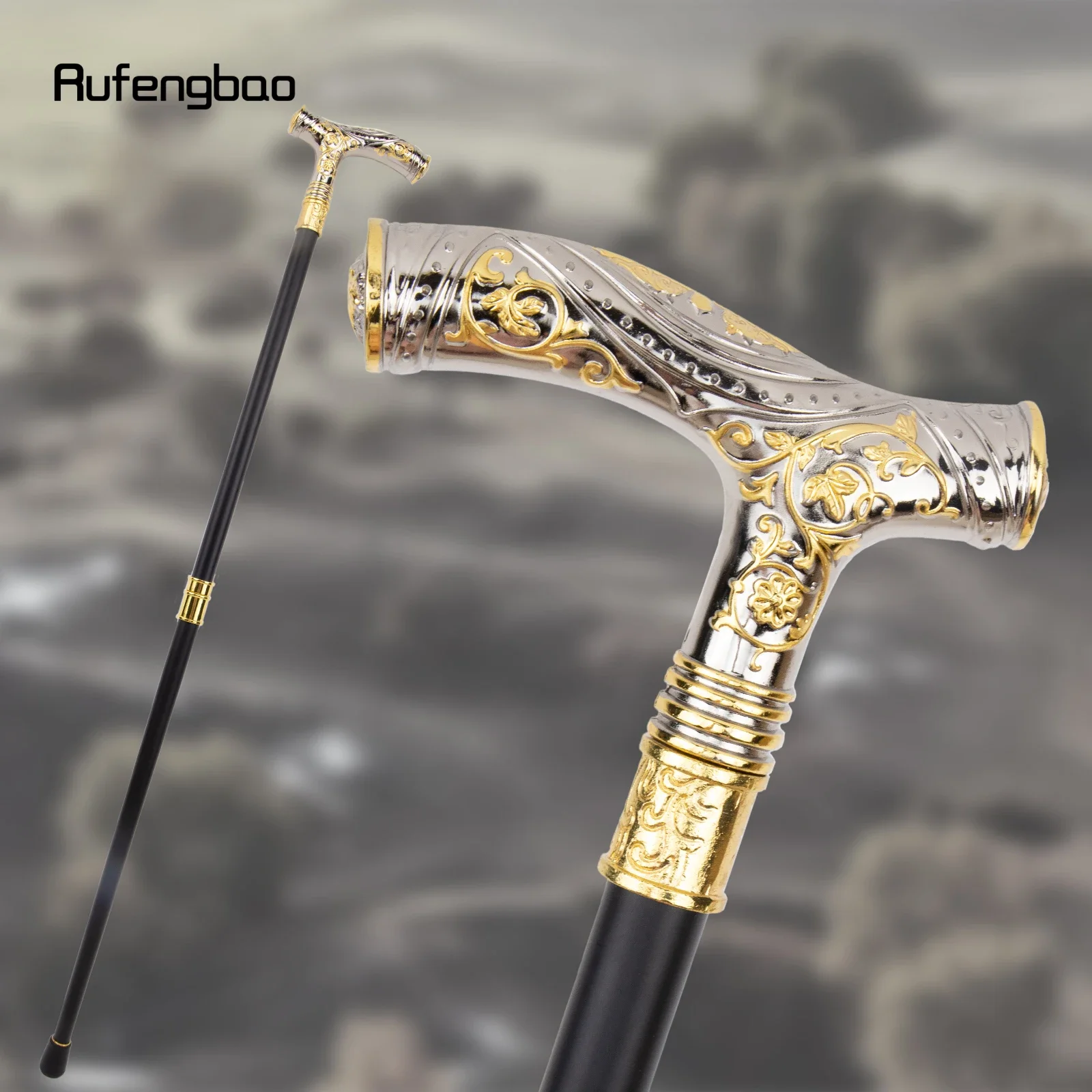Golden White Eagle Head Flower Totem Relief Walking Cane Fashion Walking Stick Gentleman Crosier Knob Walking Stick 93cm