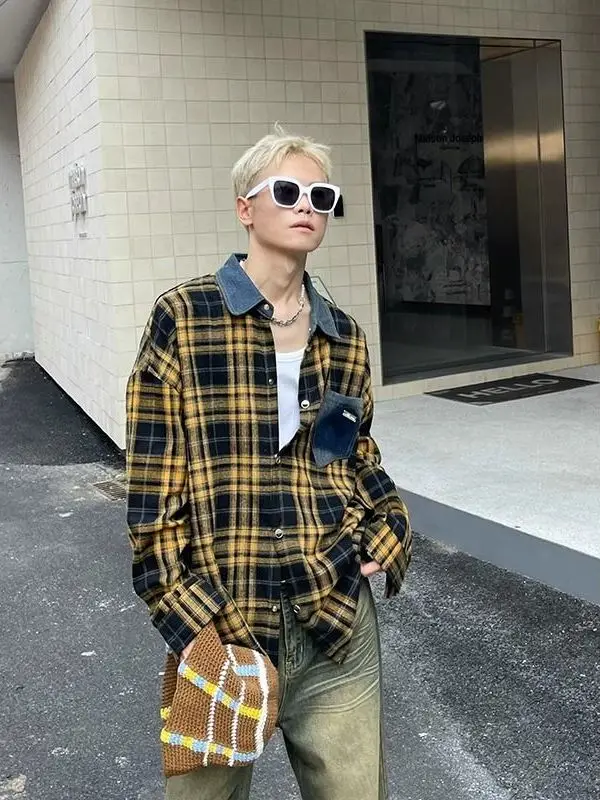 

Американская свободная рубашка в клетку в винтажном стиле, модная, на раннюю осень, с длинным рукавом, из полиэстера, приталенного кроя, стильный топ