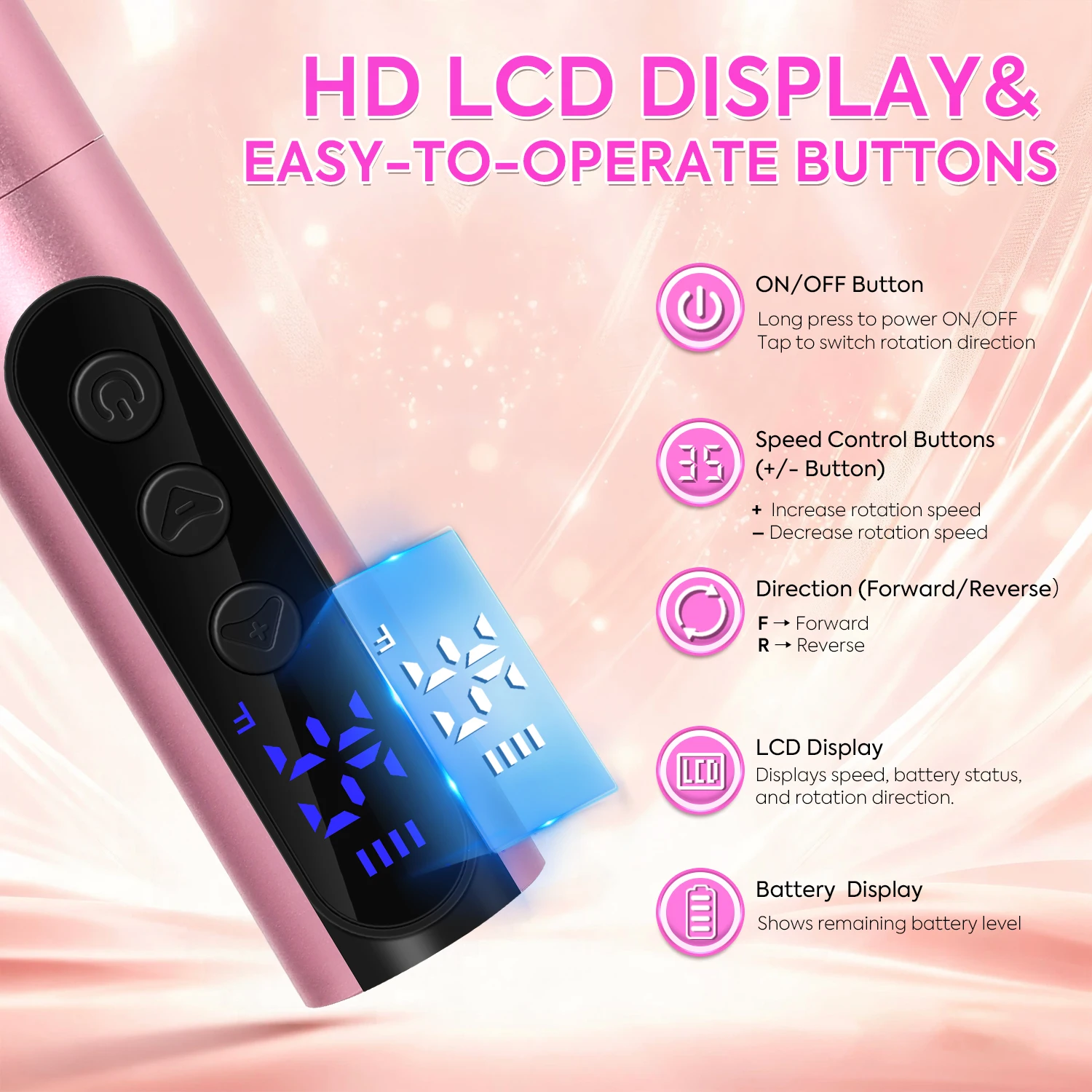 35000RPM充電式ポータブルネイルドリルマシン、LCDディスプレイ付き、アクリルジェルポリッシュ用ネイルサンダー、プロ用ネイルツール