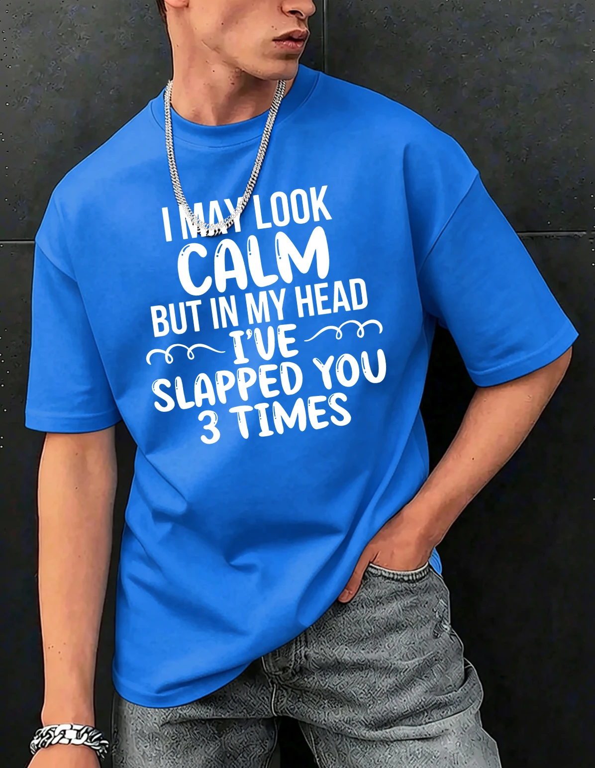 Slapped You 3 Times In My Head Print Herren-T-Shirts aus Baumwolle, Hip-Hop-T-Shirts, O-Ausschnitt, Sommerkleidung, lässig, trendig, All-Match-Kurzarm – Detail 15