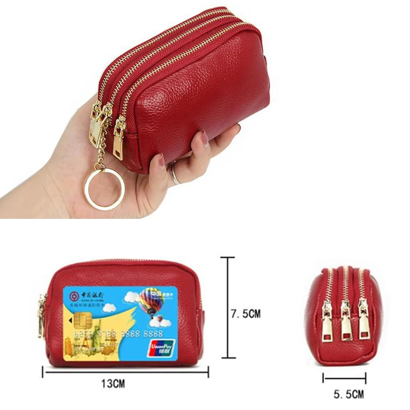 Porte-monnaie en cuir pour femmes, porte-cartes, porte-clés, poudres à changer, mini poche à fermeture éclair, populaire, petit sac d'argent, portefeuille haute capacité