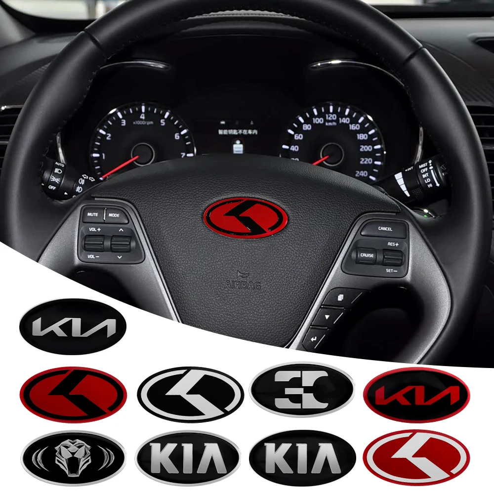 Volante do carro logotipo emblema adesivo decalques para kia k sportage niro rio ceed cerato soul sorento picanto optima k3 k5 sonic k6