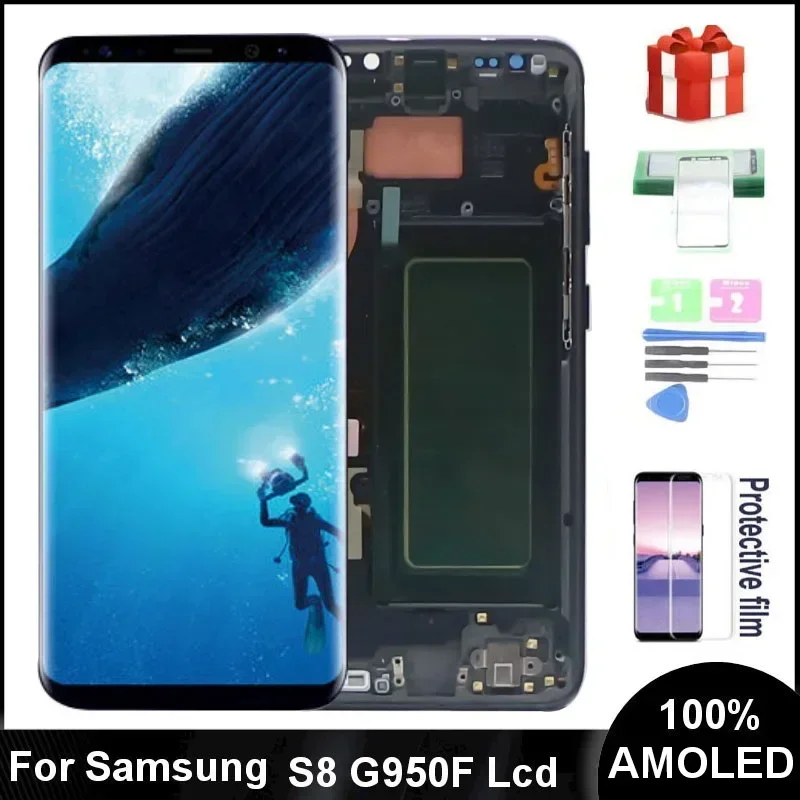 

For Samsung Galaxy S8 SUPER AMOLED LCD With Frame G950 G950F SM-G950F/DS G950B/DS Lcd Display Touch Screen Digitize Assembly